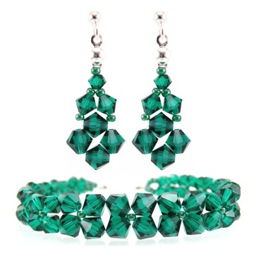 Komplet kryształy zielony szmaragdowy Emerald