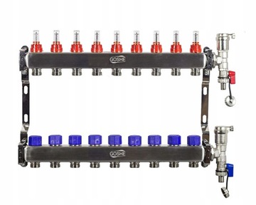 ROZDZIELACZ DO PODŁOGÓWKI OGRZEWANIA PODŁOGOWEGO 9 SEKCJI OBWODÓW STAL INOX