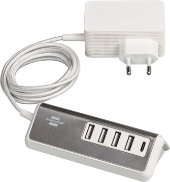 ŁADOWARKA USB-A 4,2A + USB-C 24W 5 GNIAZD INOX