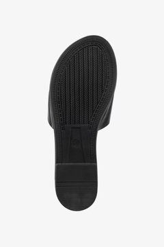 ТАПОЧКИ ЖЕНСКИЕ ЧЕРНЫЕ С ШИРОКИМ РЕМНЕМ И ЗОЛОТЫМ ОТДЕЛЕНИЕМ, ПЛОСКИЕ, размер 38