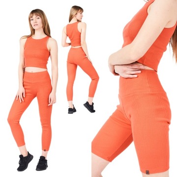 Set damski bawełniany koralowy top + legginsy długie + legginsy krótkie XL