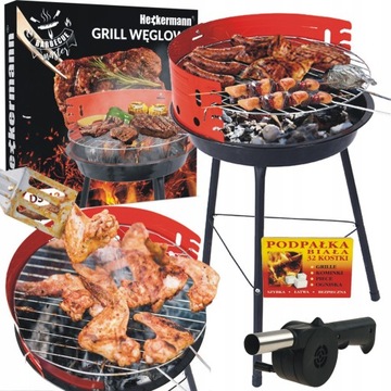 ZESTAW GRILL OGRODOWY WĘGLOWY OKRĄGŁY KLASYCZNY + AKCESORIA DO GRILLA