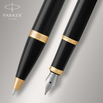 ПЕРЬЕВАЯ И ШАРИКОВАЯ РУЧКА PARKER IM BLACK GT ЧЕРНАЯ С ЗОЛОТОЙ ОТДЕЛКОЙ