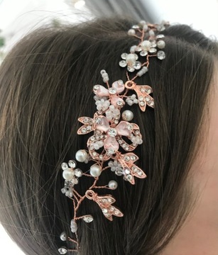 WIANEK OPASKA RÓŻOWO ZŁOTA RUSTYKALNA ŚLUBNA ŚLUB