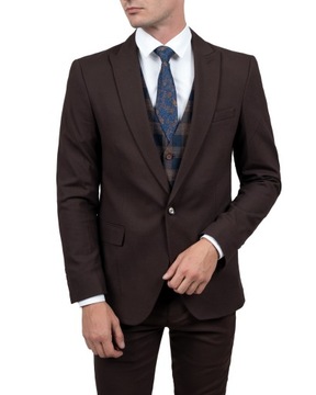 Kamizelka męska granatowo-brązowa w kratę garniturowa uszyta w polsce - 56