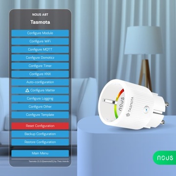 Умная WIFI розетка NOUS A8T TASMOTA ESP32 MATTER 10A MQTT