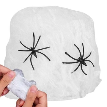 SZTUCZNA PAJĘCZYNA BIAŁA Z PAJĄKAMI HALLOWEEN DEKORACJA ROZCIĄGLIWA