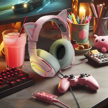 ONIKUMA K9 ИГРОВЫЕ НАУШНИКИ МИКРОФОН КОШАЧЬИ УШИ CAT RGB USB