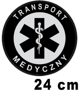 TRANSPORT MEDYCZNY naszywka okrągła emblemat odblaskowy z nadrukiem 24 cm