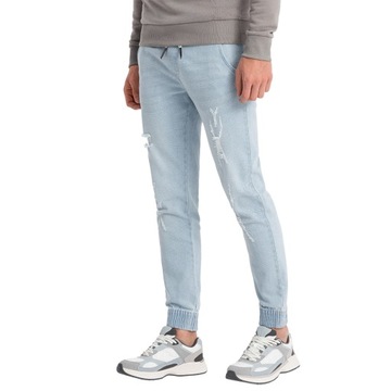 Męskie spodnie jeansowe JOGGERY przetarcia j.niebieskie V1 OM-PADJ-0150 XL