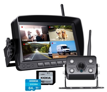 ZESTAW MONITOR KAMERA COFANIA IPS BEZPRZEWODOWY TIR BUS KOMBAJN + 64GB CN4