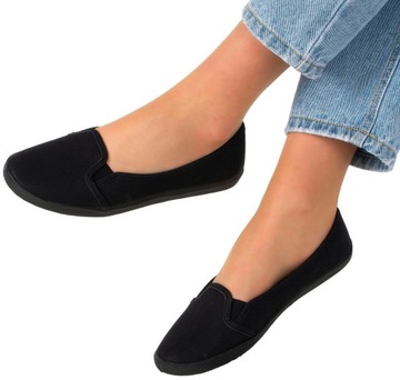 8022 CZARNE TENISÓWKI WSUWANE LYCRA SLIP ON TRAMPKI 39