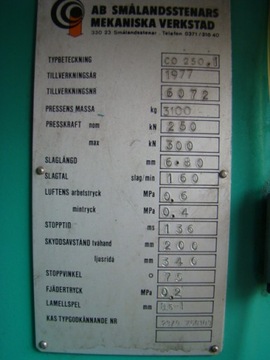 ШВЕДСКИЙ ЭКСЦЕНТРИЧЕСКИЙ ПРЕСС SMV 30 T