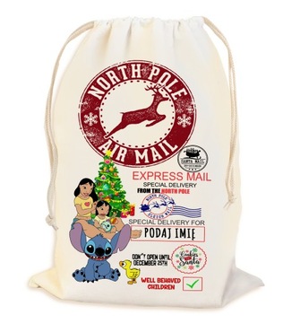 PEROSNALIZOWANY WOREK NA ŚWIĄTECZNY PREZENT POD CHOINKĘ Z IMIENIEM 23*34CM