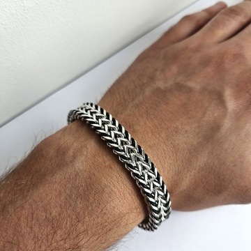 Piękna bransoletka męska, stal, skóra, 20,5cm JAKOŚĆ VERSATILE PREMIUM