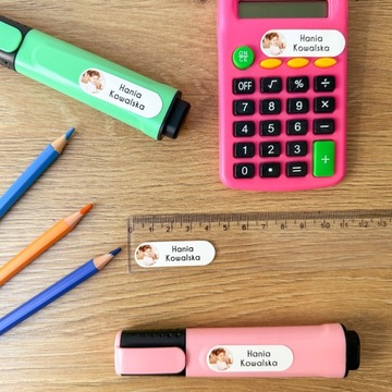 x58 Naklejki imienne ze zdjęciem dziecka Twoją grafiką szkoły przedszkola