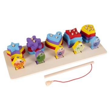 Сортировщик-пазл, деревянные игрушечные блоки, образовательная игра-рыбалка