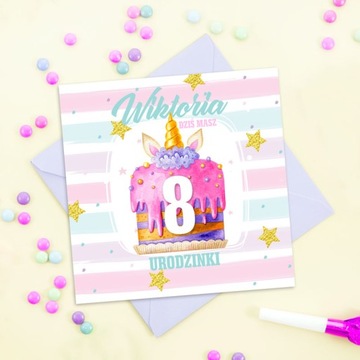 ПЕРСОНАЛИЗИРОВАННАЯ открытка на день рождения с розовым тортом