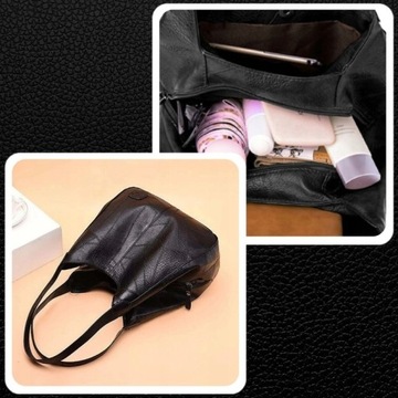 Черная большая вместительная женская сумка через плечо для покупок