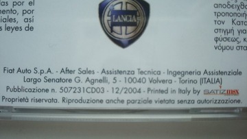 Руководство по ремонту Lancia Ypsilon на компакт-диске Lancia Ypsilon 12/2004 Оригинал PL