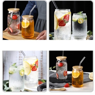 4*МНОГОФУНКЦИОНАЛЬНЫЙ НАБОР СТЕКЛЯННЫХ КРУЖЕК ДЛЯ СОКА С КРЫШКОЙ И СОЛОМОЧКОЙ 500 МЛ