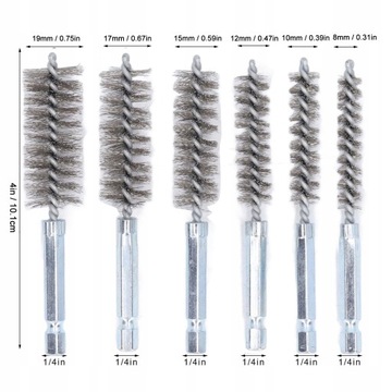 6 ЦИЛИНДРИЧЕСКИХ ПРОВОЛОЧНЫХ ЩЕТКОВ СТАЛЬ 8–19 ММ