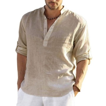 Męskie koszule plażowe Bawełniana luźna koszula z długim rękawem Plus Size