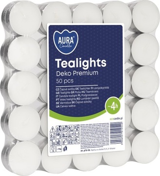 Świeczki Podgrzewacze Bispol Aura pf10-50s Deko Tealight 4h - 50 sztuk