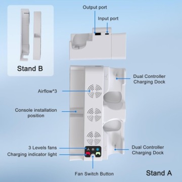 Охлаждающая станция для PS5 Slim/Pro Горизонтальная подставка Controller Charging Dock