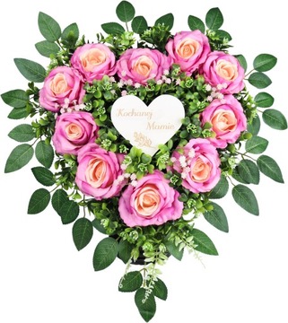 Serce z Kremowych RÓŻ z grawerem 55x55 stojące na podstawie