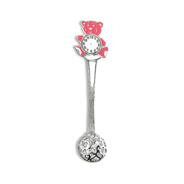 Grzechotka srebrna na chrzest RÓŻOWY MIŚ