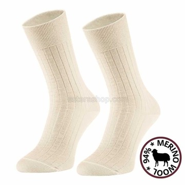 Skarpetki z wełny merino 94% białe ecru 39/42