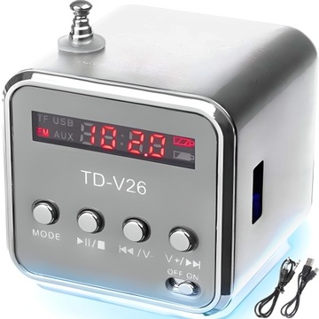 GŁOŚNIK BEZPRZEWODOWY PRZENOŚNY MINI RADIO FM LED BLUETOOTH AUX EKRAN LCD