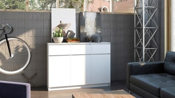 КОМОД 120 см ДВЕРИ ШКАФА ЯЩИКОВ ВМЕСТИМОСТЬ ПОЛОК СОВРЕМЕННЫЙ МАТОВЫЙ БЕЛЫЙ