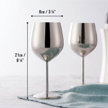 ZESTAW 4 SREBRO KIELISZKÓW DO WINA STYLOWE BŁYSZCZĄCE ZE STALI NIERDZEWNEJ