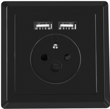 GNIAZDKO ELEKTR PODTYNKOWE 230V 2x USB 2.1A CZARNE