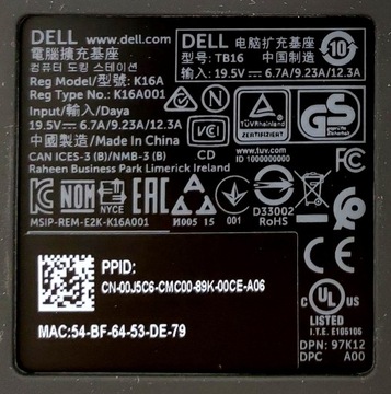 СТАНЦИЯ DELL TB16 THUNDERBOLT3 452-BCNU K16A 4K DP