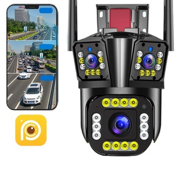 PODWÓJNA KAMERA WIFI IP SMART ZEWNĘTRZNA OBROTOWA QHD 3x 4MP ZOOM APLIKACJA