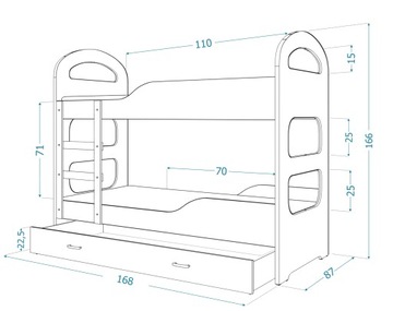 Кровать двухъярусная 160х80 белый синий HECTOR