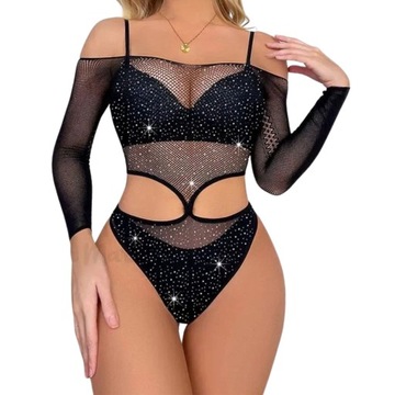Bielizna erotyczna seksowne body z kryształkami bodystocking z cyrkoniami