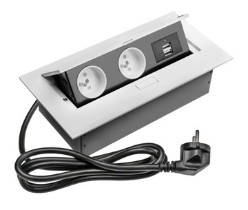 Przedłużacz biurkowy 2x gniazdo 2xUSB biały GTV