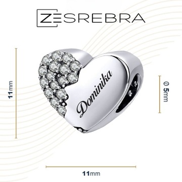 CHARMS srebrne SERCE GRAWER srebro koralik zawieszka charms 925 SERDUSZKO