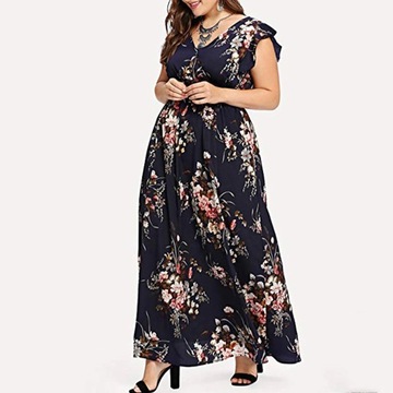 Sukienka Rozkloszowana Maxi Długa PLUS SIZE 46 3XL