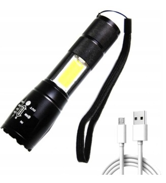 ТАКТИЧЕСКИЙ ФОНАРЬ АЛЮМИНИЕВЫЙ ЗУМ XPE + COB + USB-КАБЕЛЬ
