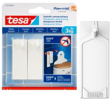 TESA GWÓŹDŹ HACZYK SAMOPRZYLEPNY DO PŁYTEK I METALU DO 3KG 2SZT/OPAK