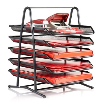 Elegancki organizer na biurko 5 metalowych szufladek, czarny, siatkowy