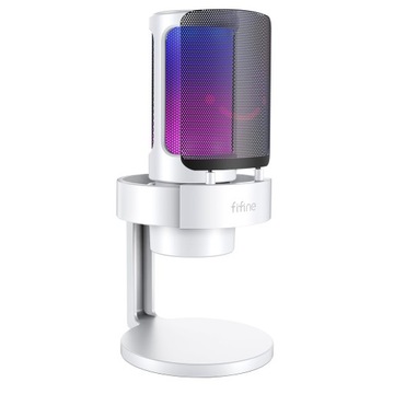Mikrofon pojemnościowy studyjny Fifine A8 USB RGB Plug&Play gamingowy BIAŁY