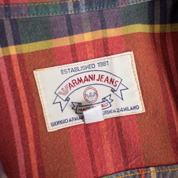 Armani Koszula Vintage Y2K w kratkę długi rękaw bawełna made in Italy L