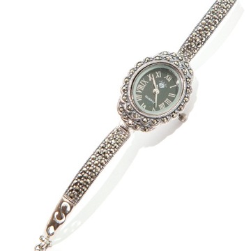 Zegarek ręka bransoletka z markazytami srebro 925