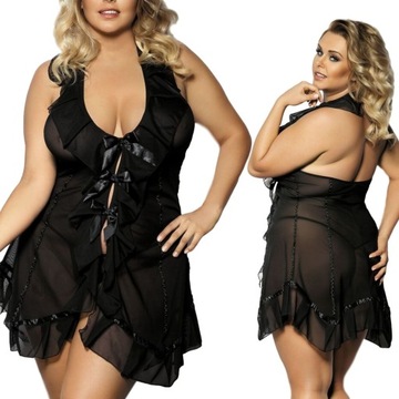 ACRE black chemise czarna z kokardkami 5XL/6XL Anais